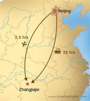 durée entre Beijing et Zhangjiajie